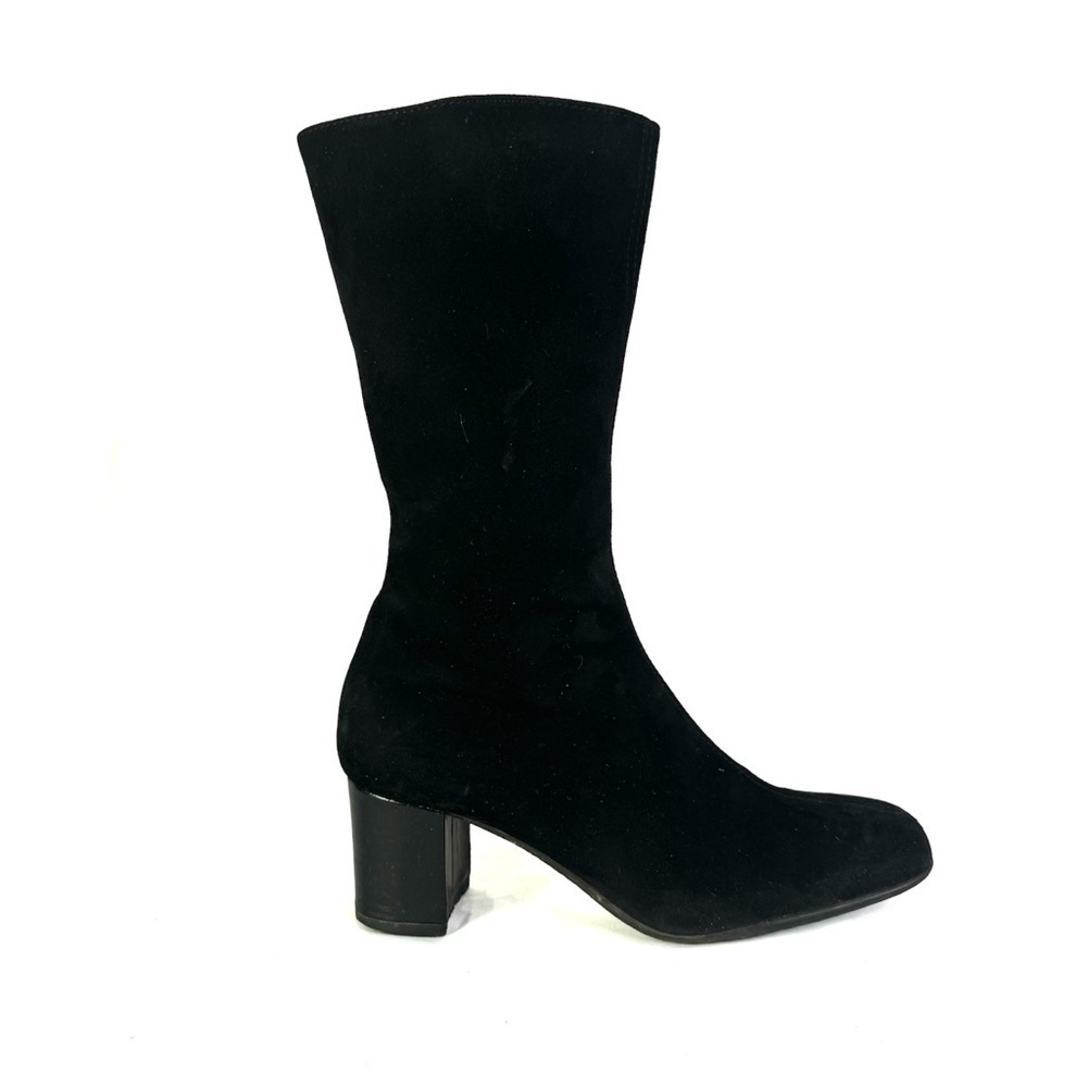 AQUATALIA BLACK LEATHER BOOTS BLOCK HEELS CHUNKY HEELS  WITH SIDE ZIPPER SIZE 6